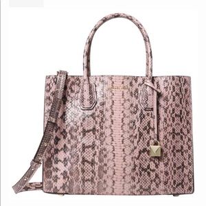 NEW Michael Kors Snakeskin Mercer Handbag Pink